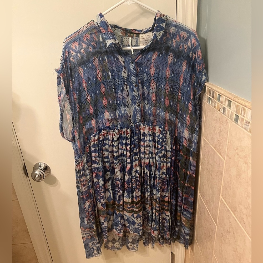 Free People Geometric Print Sheer Tunic, Size Large